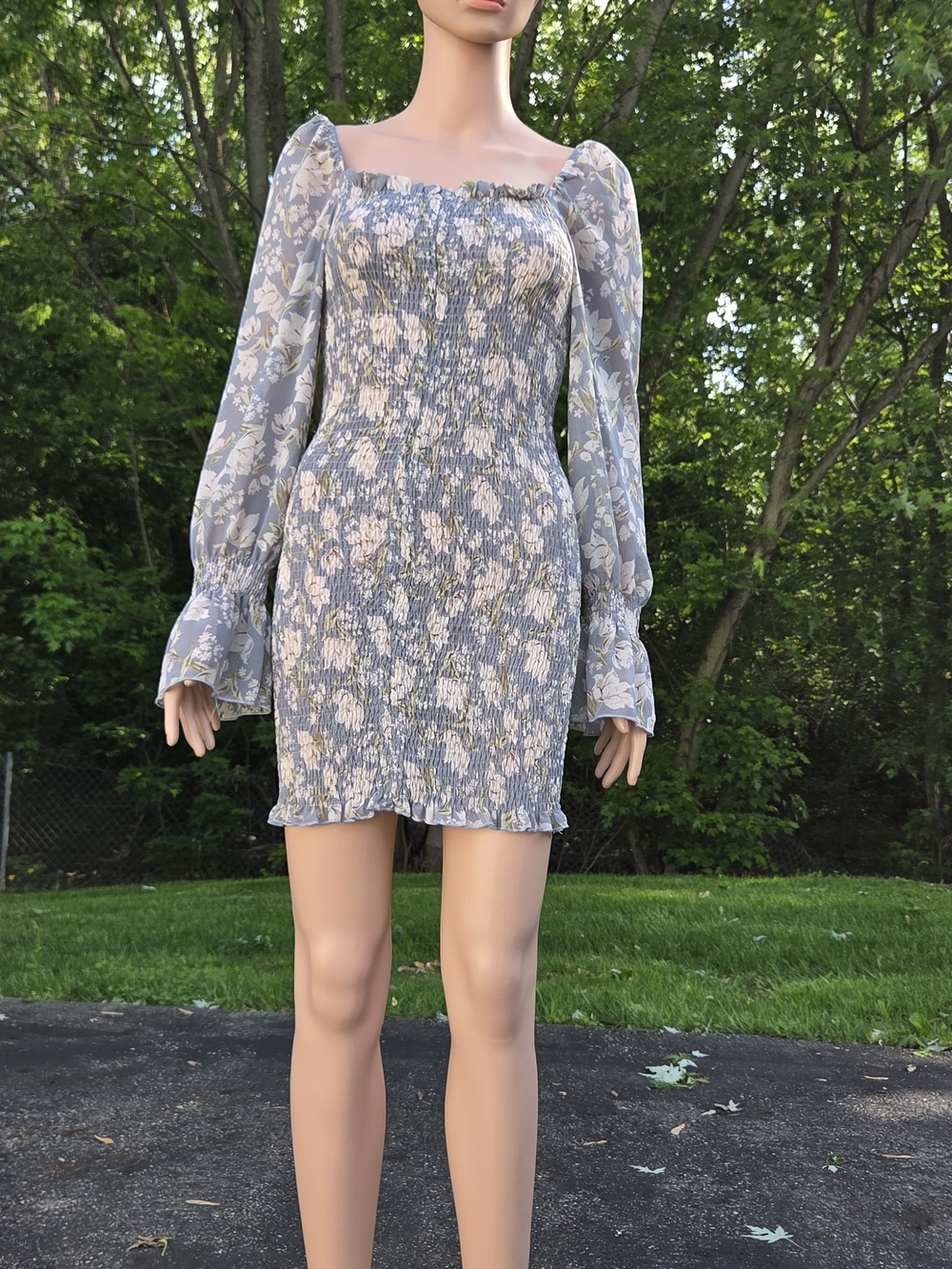 Papaya Blue Floral Smocked Mini Dress